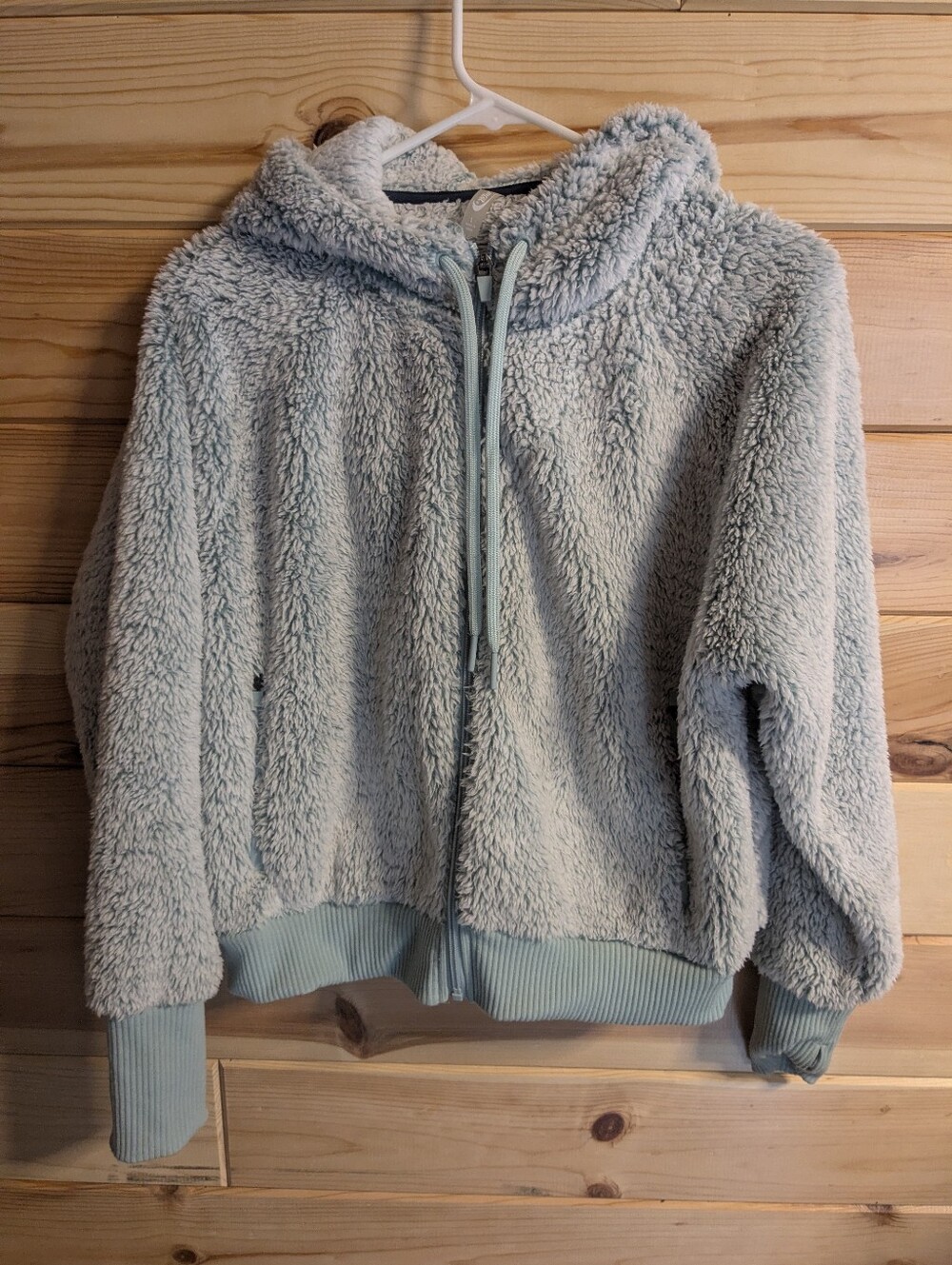 MTA Sports Large Ladies Jacket Hooded Zip Pockets Light Blue/Gray Soft Cozy